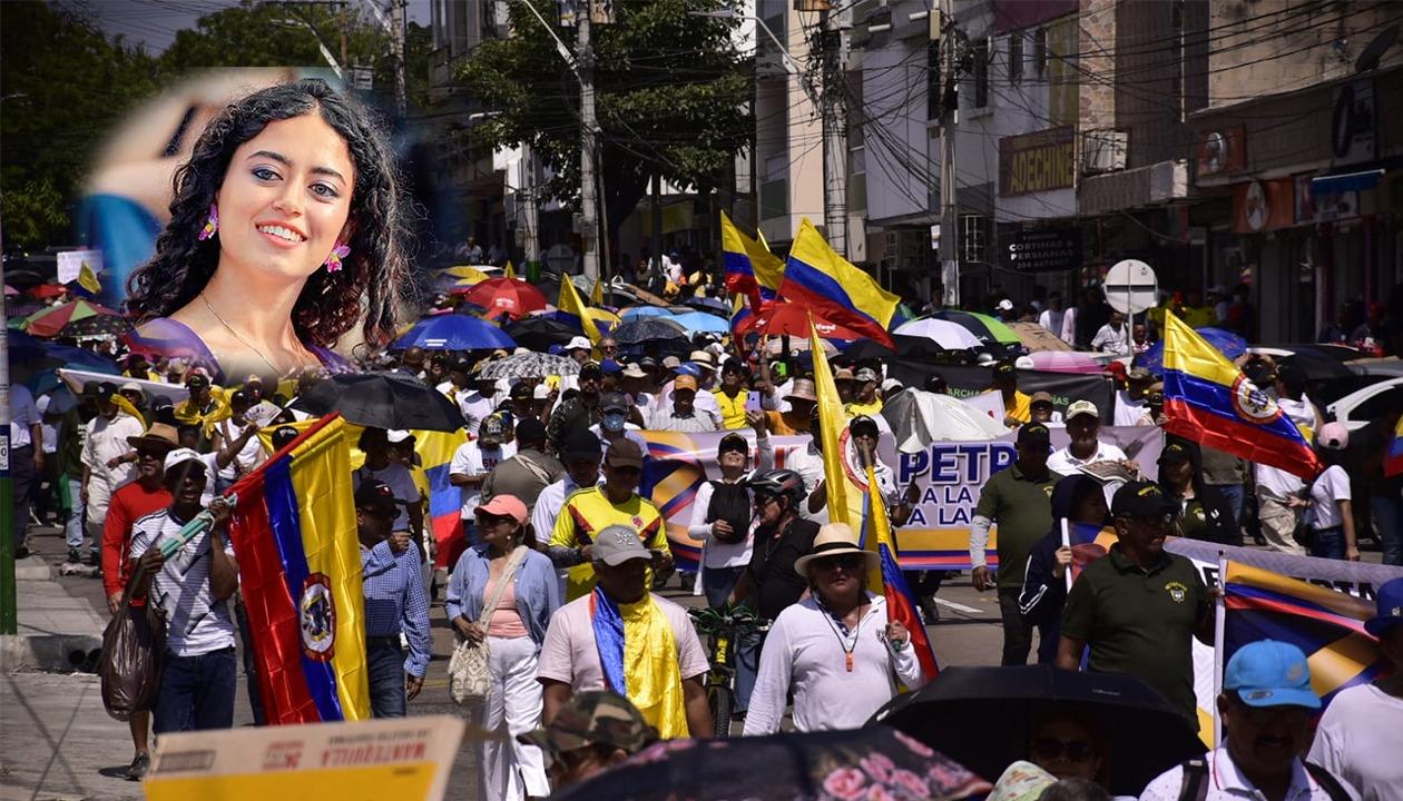 Sofía Petro e imagen de la marcha en Barranquilla.