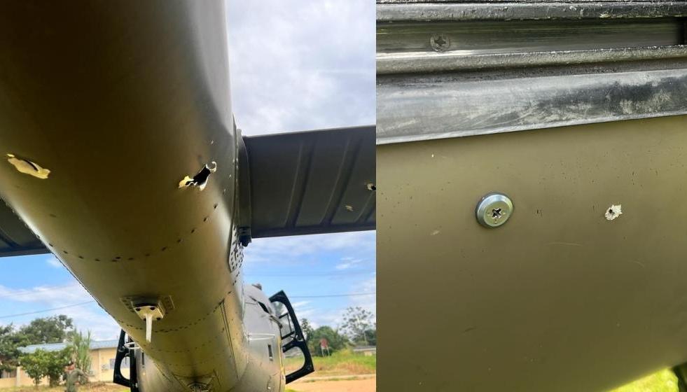 El helicóptero de las fuerzas armadas de Ecuador recibió nueve impactos de bala