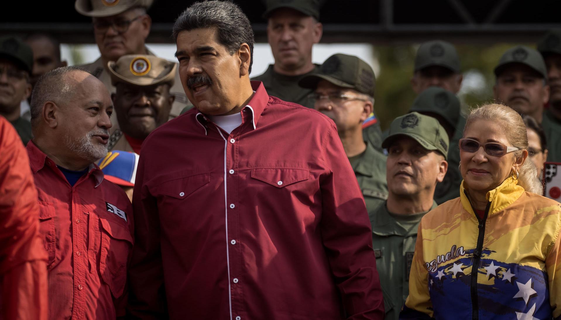 El presidente de Venezuela, Nicolás Maduro, la primera dama, Cilia Flores, y el vicepresidente Diosdado Cabello