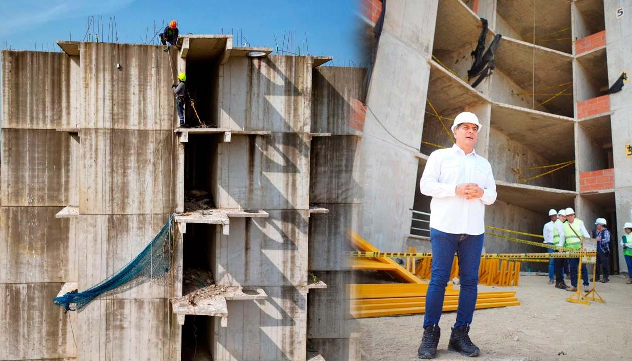 Obreros en pleno trabajo de desmonte en el Aquarela. En la otra foto, el alcalde de Cartagena, Dumek Turbay