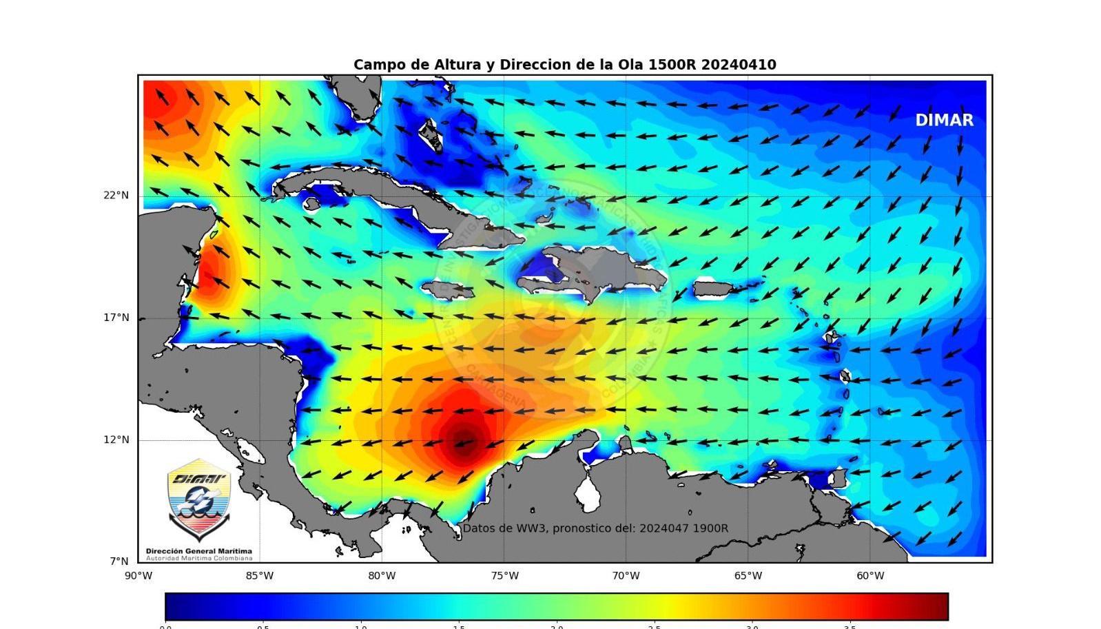 Localización de los vientos en el Mar Caribe. 