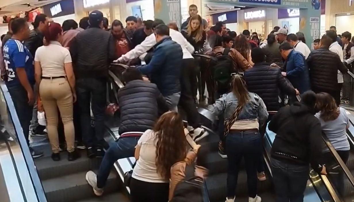 Perro quedó atrapado en escaleras del centro comercial.