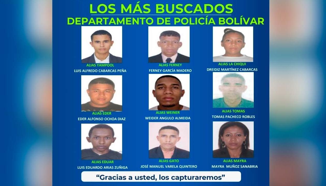 El cartel de los delincuentes más buscados en Bolívar. 