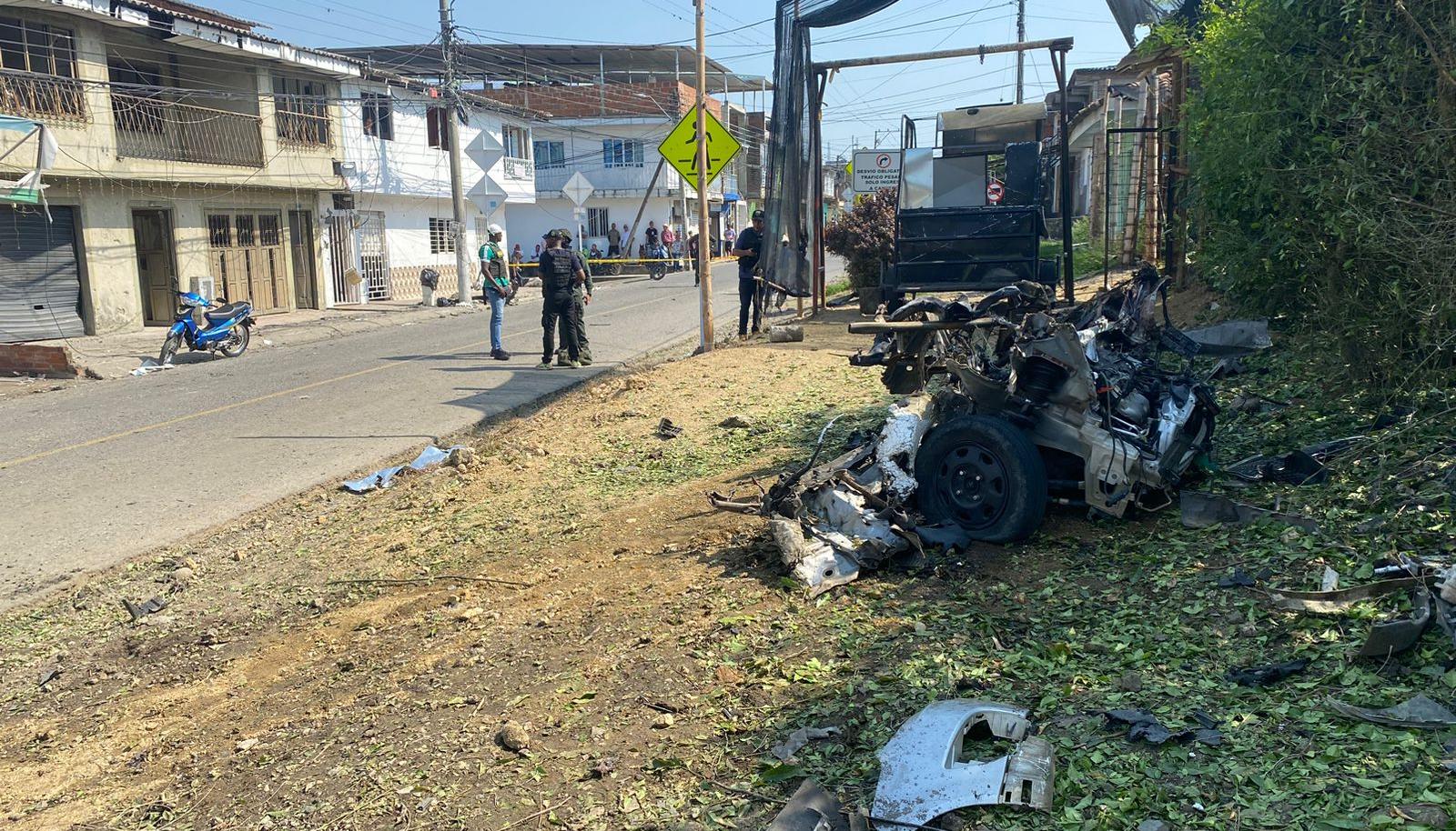 Miranda, Cauca, este viernes tras el atentado con carro bomba