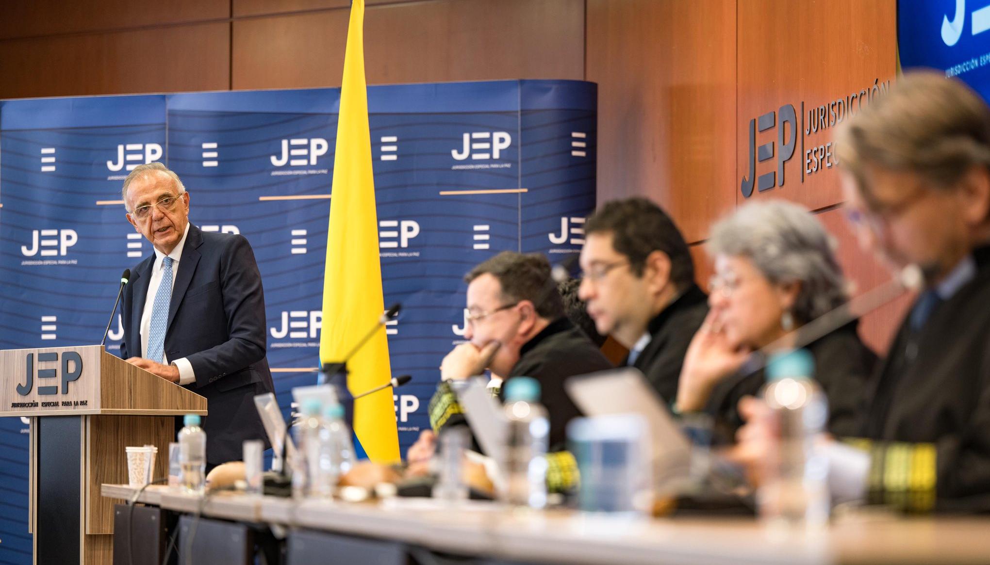 El ministro Iván Velásquez en audiencia pública de medidas cautelares de la JEP sobre el sector defensa.