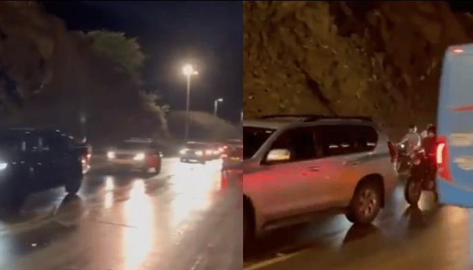 El paso de vehículos esta noche por la vía hacia el cerro Ziruma