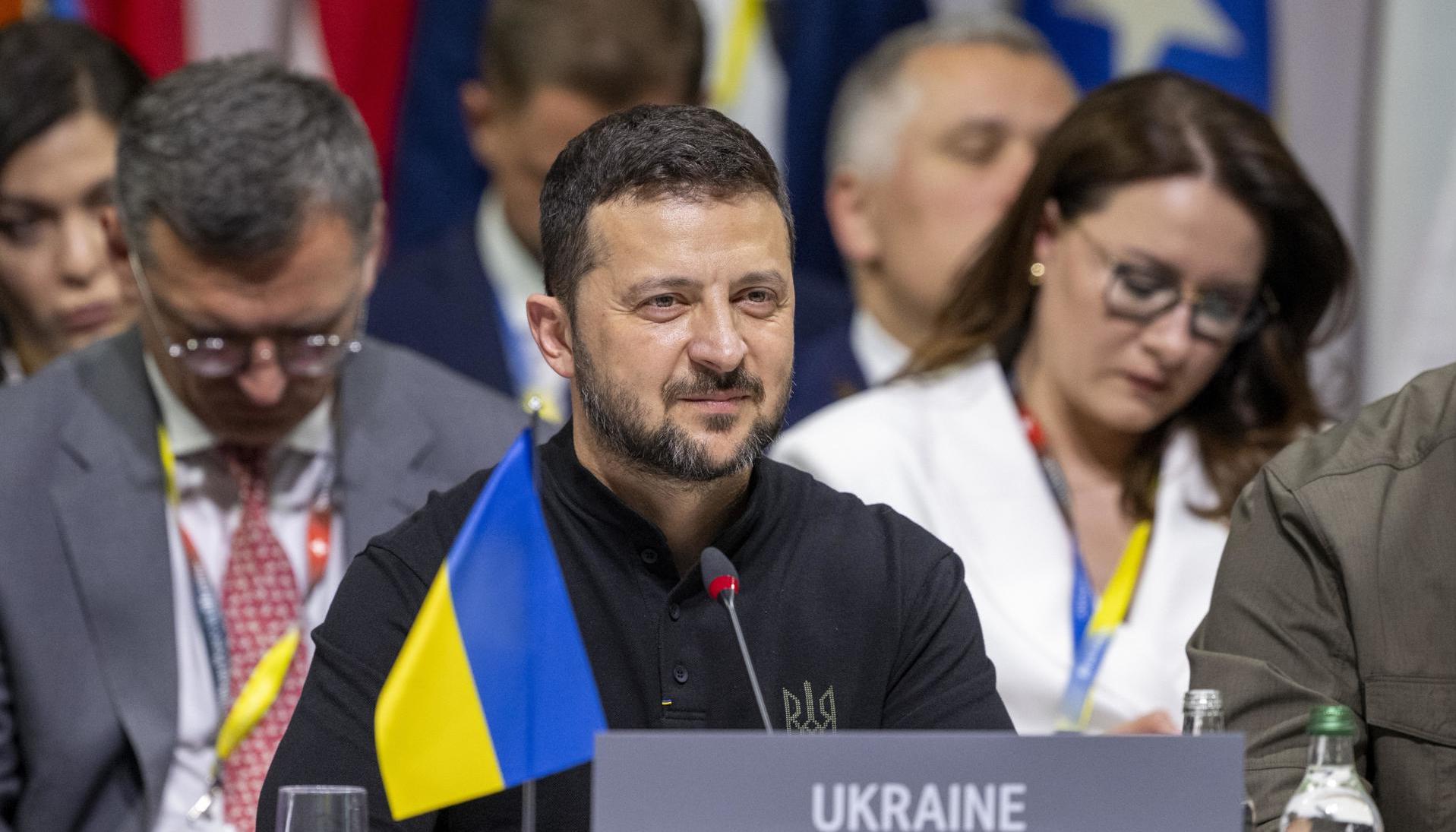 El presidente de Ucrania, Volodimir Zelensky, en la Conferencia de Paz en Suecia.