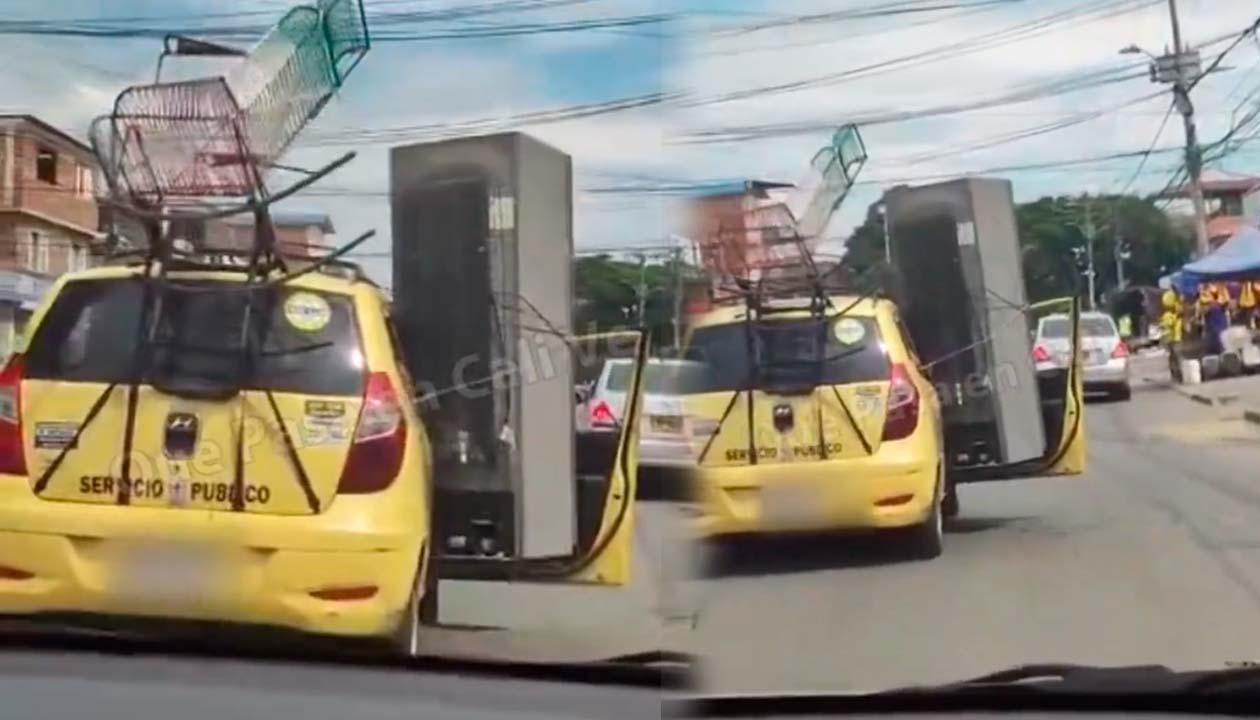 Nevera en la puerta de un taxi