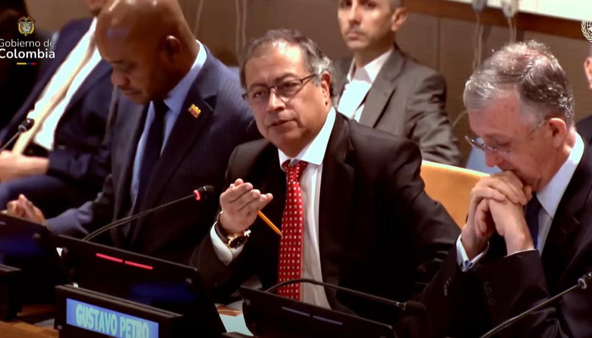 El Presidente Gustavo Petro durante su intervención ante el Consejo de Seguridad de la ONU.