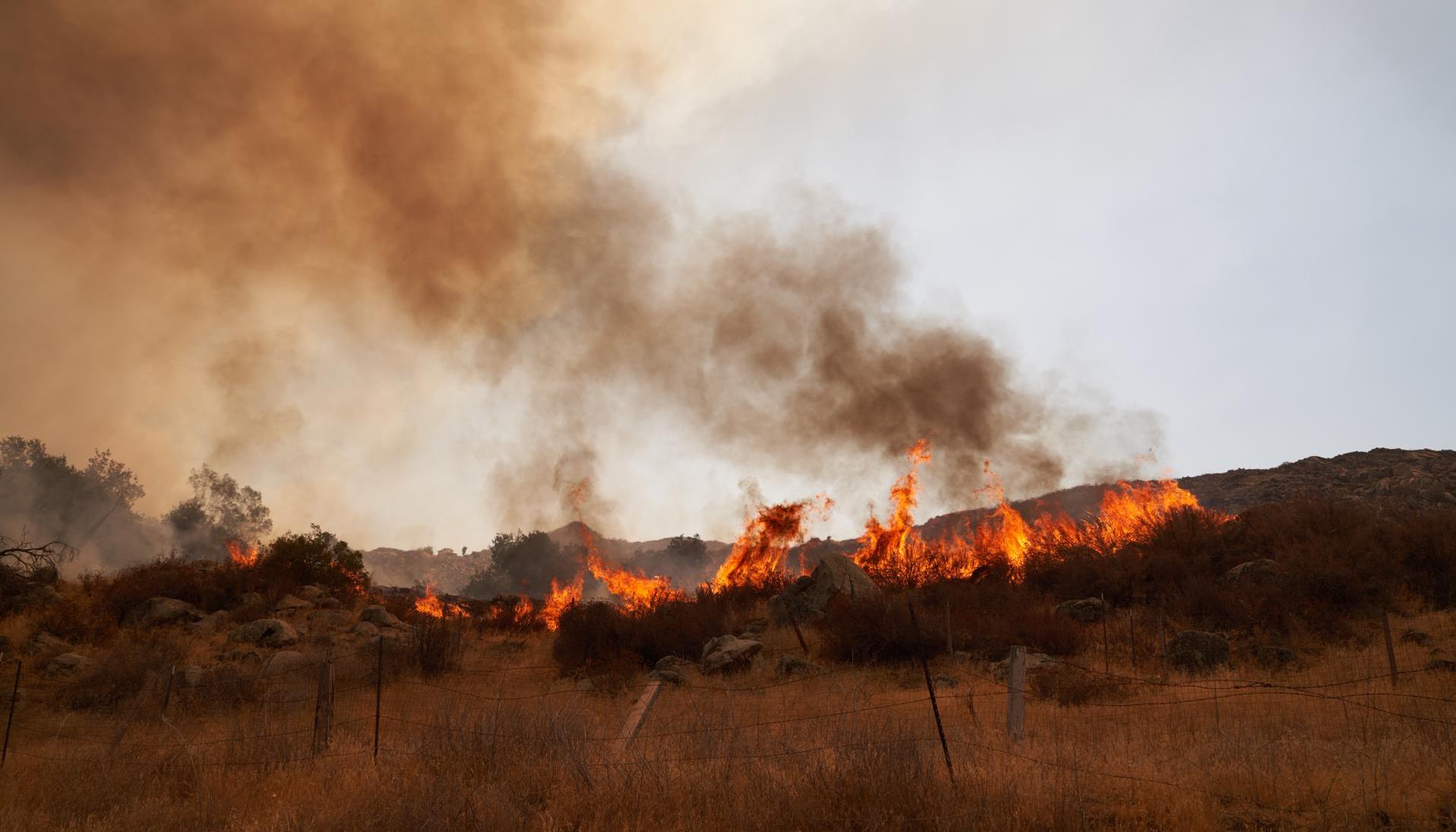 Terreno en llamas en California.