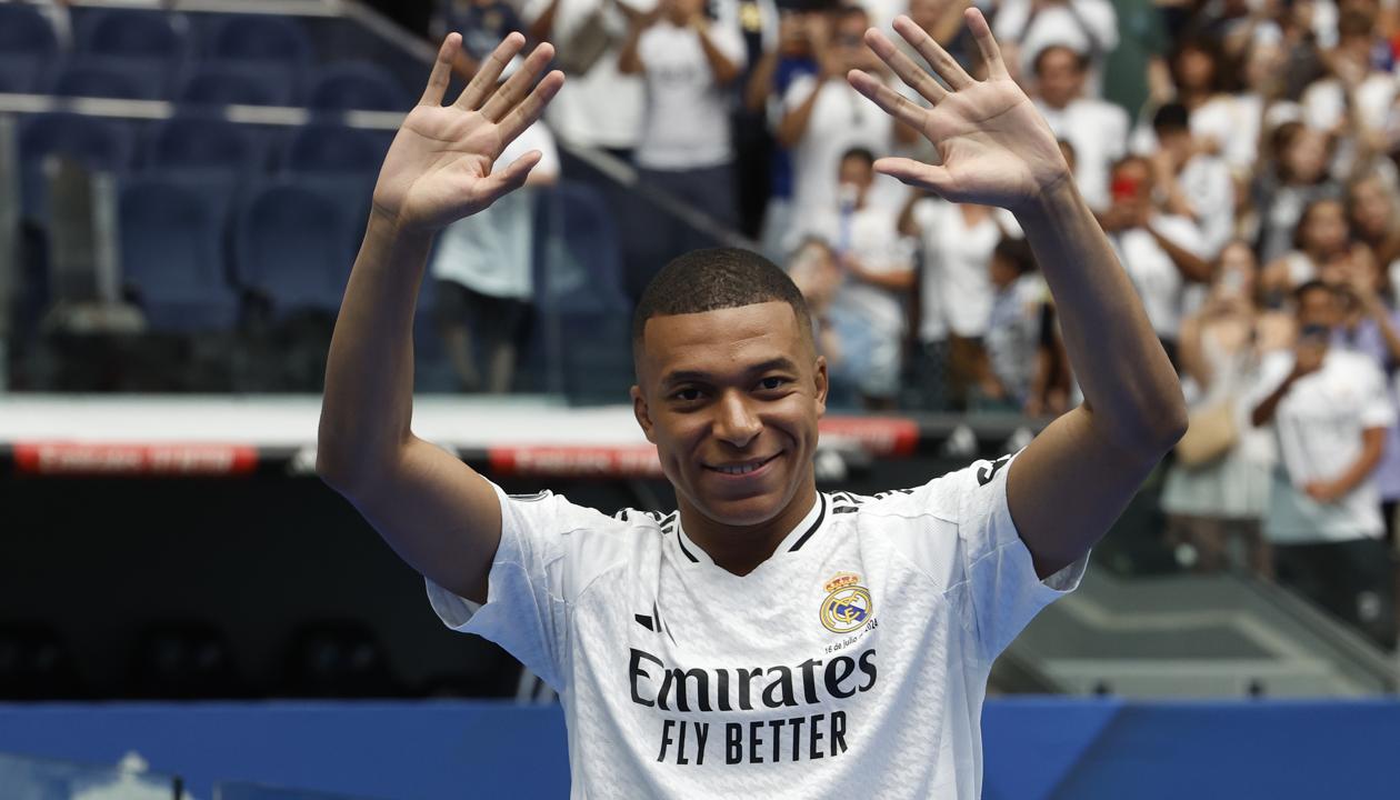 Kylian Mbappé en su presentación como nuevo jugador del Real Madrid.