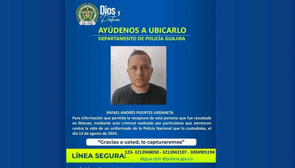 El hombre que se fugó es buscado en toda La Guajira y la región Caribe. 