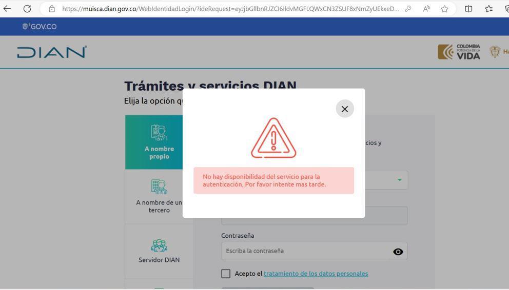 Página de la DIAN caída. 