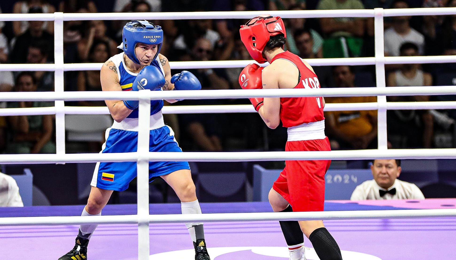 La colombiana Yeni Arias durante su combate contra la surcoreana Aeji Im.