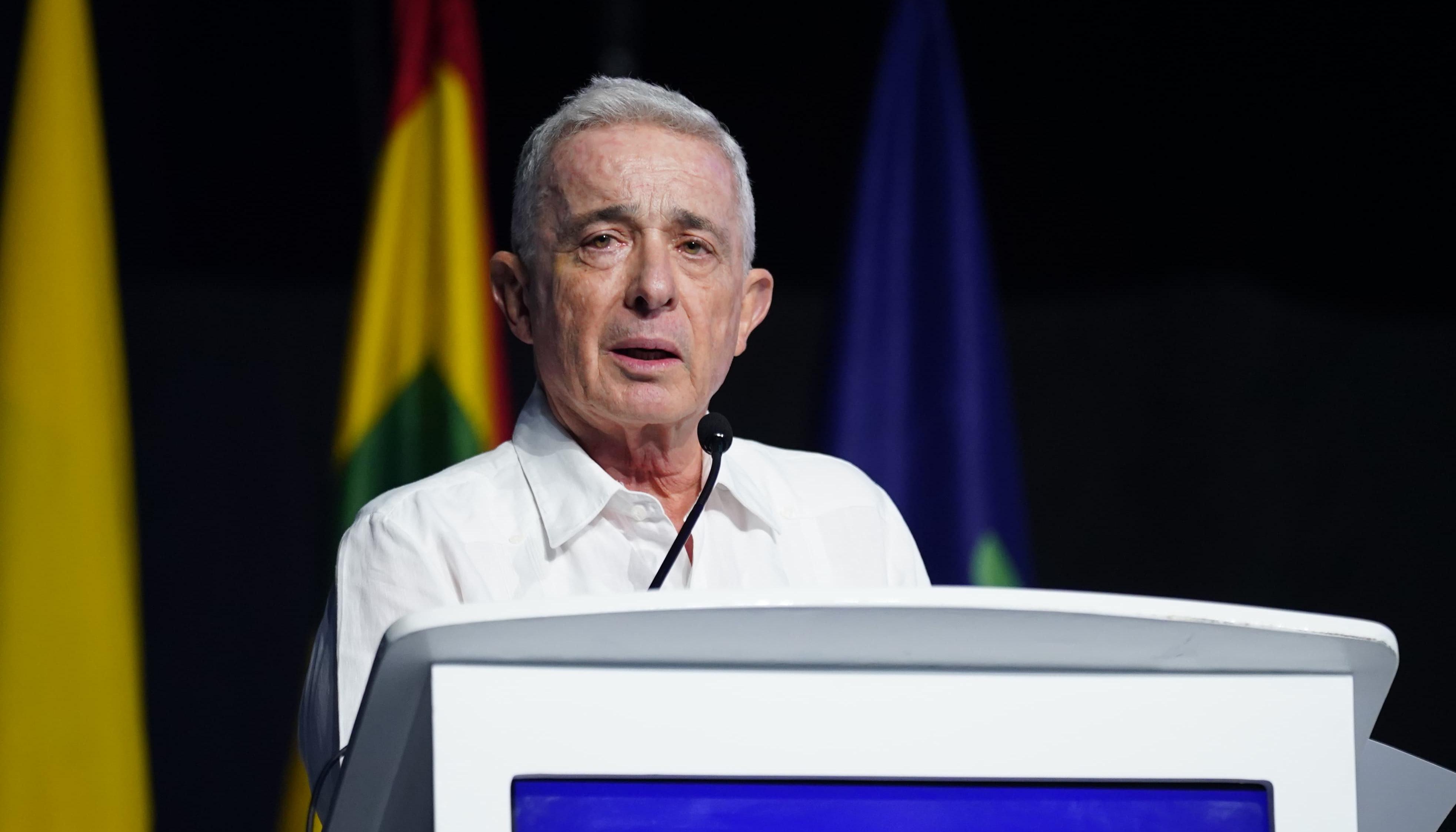 Álvaro Uribe Vélez en el Congreso de Fenalco este viernes en Barranquilla. 