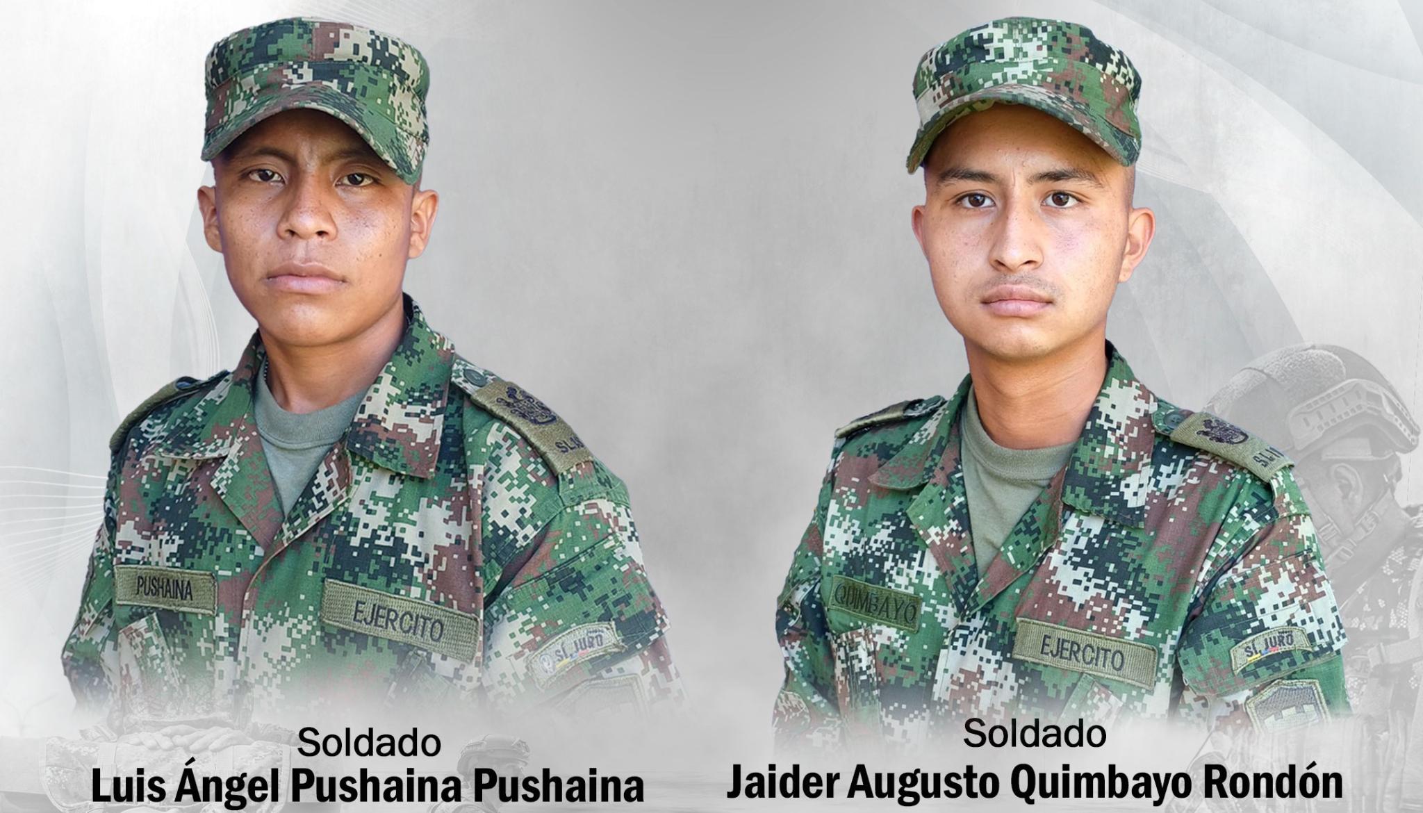 Los soldados Luis Ángel Pushaina y Augusto Quimbayo Rondón.