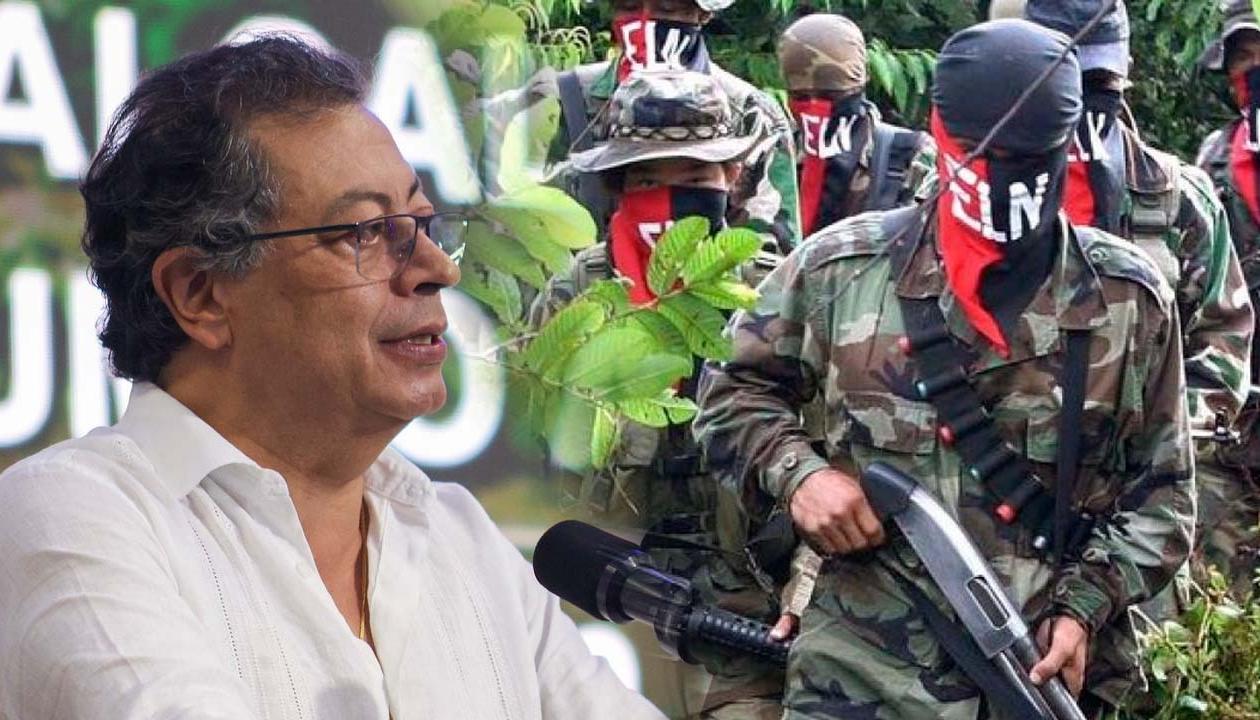 El Presidente Gustavo Petro y guerrilleros del ELN.