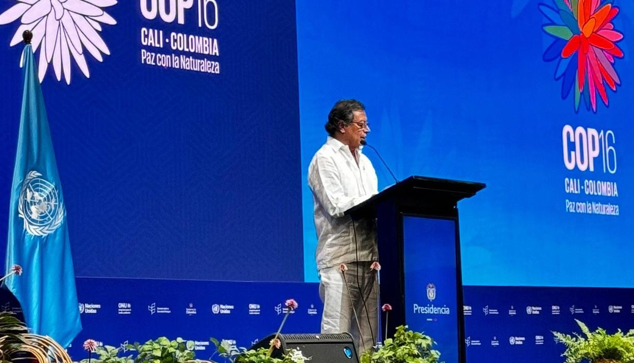 El Presidente Gustavo Petro durante la apertura de la COP16.