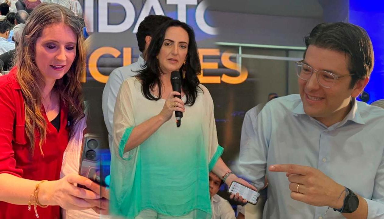 Los precandidatos Paloma Valencia, María Fernanda Cabal y Miguel Uribe.