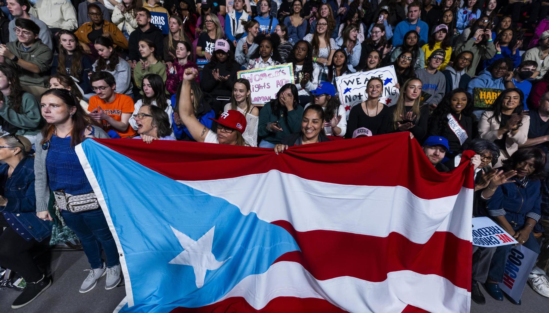 Puertorriqueños con la bandera de la isla.  