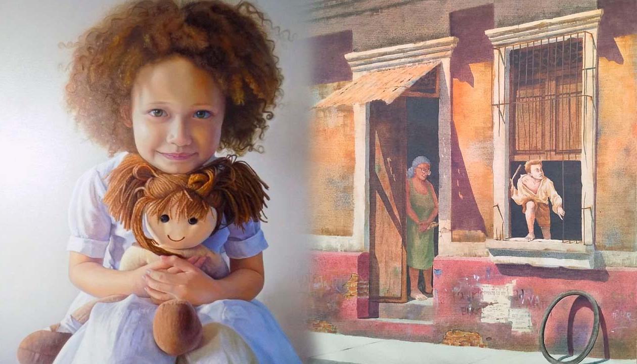 Obras: "Niña con muñeca ", óleo sobre lienzo ,100x 80 cm / "En busca de los recuerdos", acrílico sobre lienzo. 