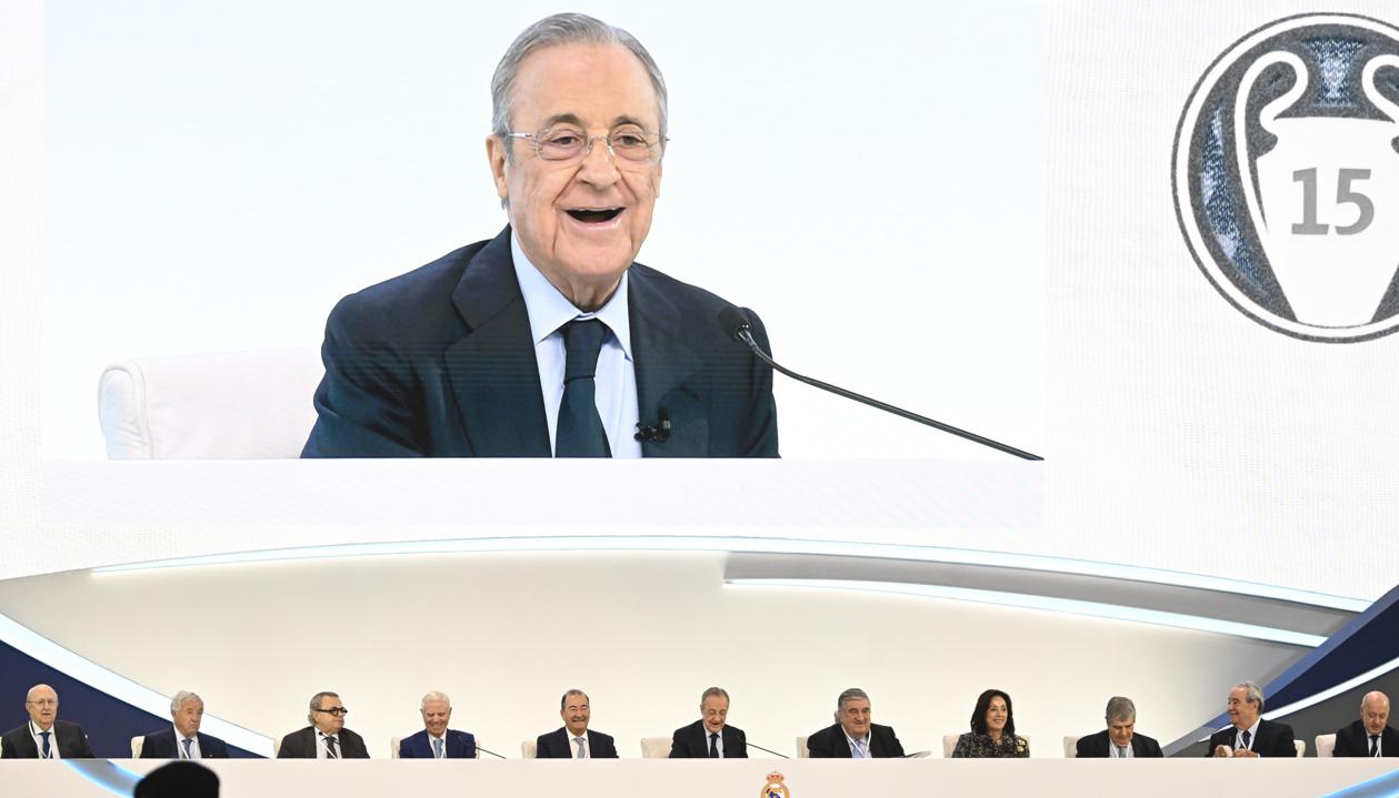 Florentino Pérez, presidente del Real Madrid, en su discurso durante la asamblea del club.