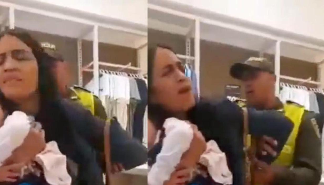 Momento en que sacan a Wendy Norelys Álvarez Sarmiento de la tienda.