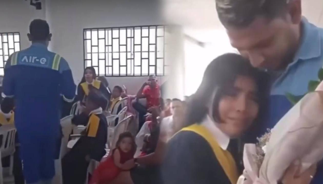 Papá sorprendió a su hija en su grado.