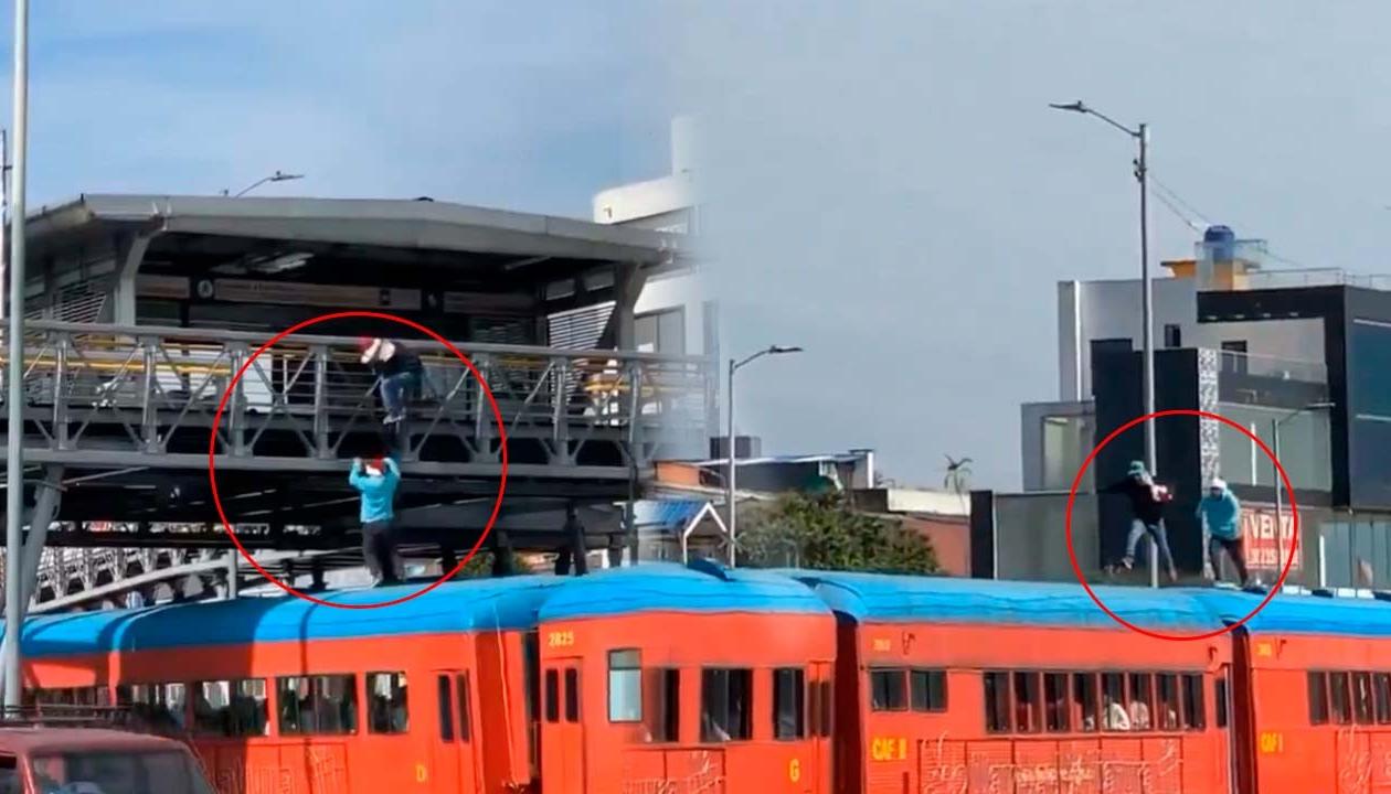 Jóvenes saltando sobre el techo del Tren de la Sabana.