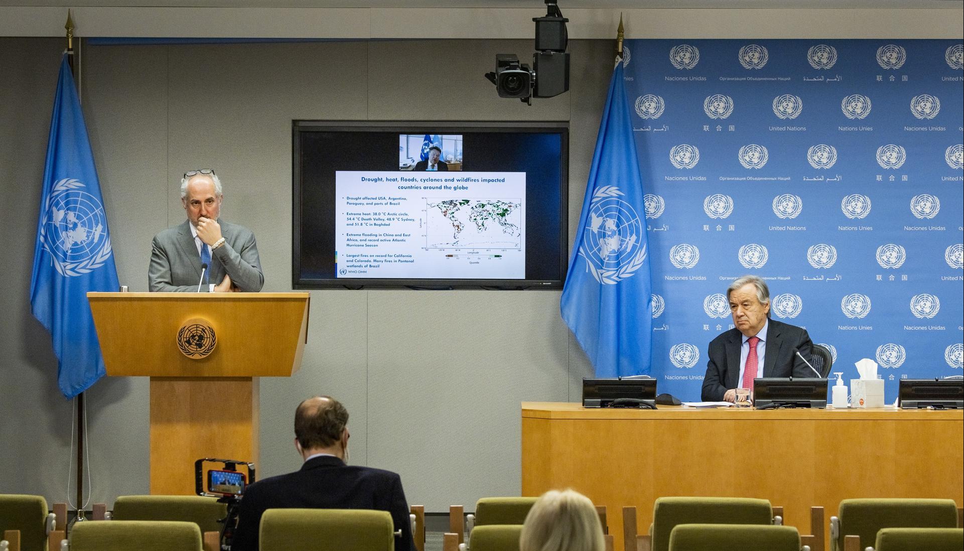 Secretario general de la ONU, António Guterres y su portavoz Stéphane Dujarric. 