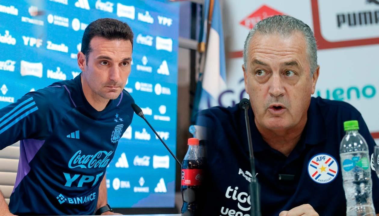 Los técnicos argentinos Lionel Scaloni y Gustavo Alfaro. 