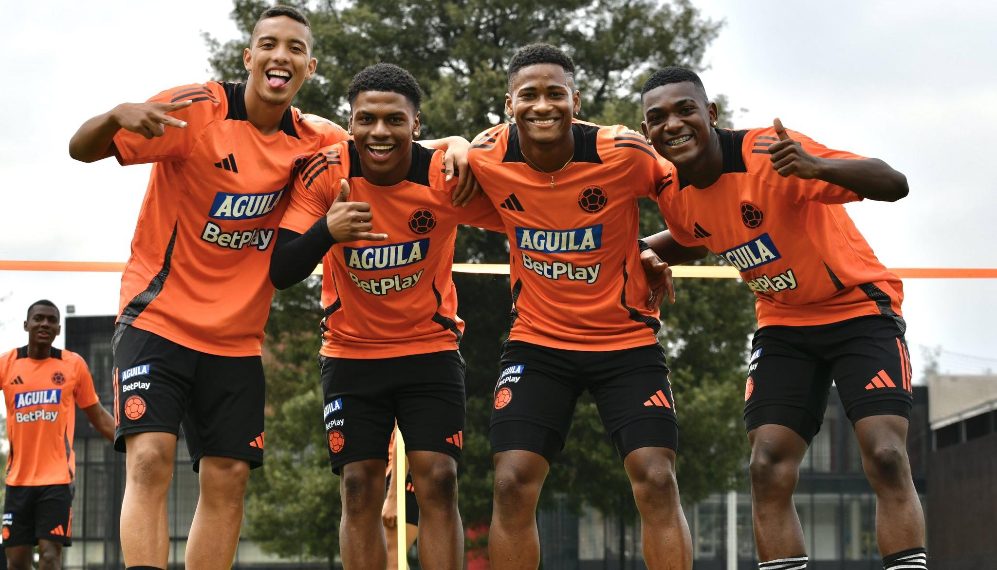 Jordan Barrera, Óscar Perea, Luis Landázuri y Joel Canchimbo, integrantes de la Selección Colombia sub-20.