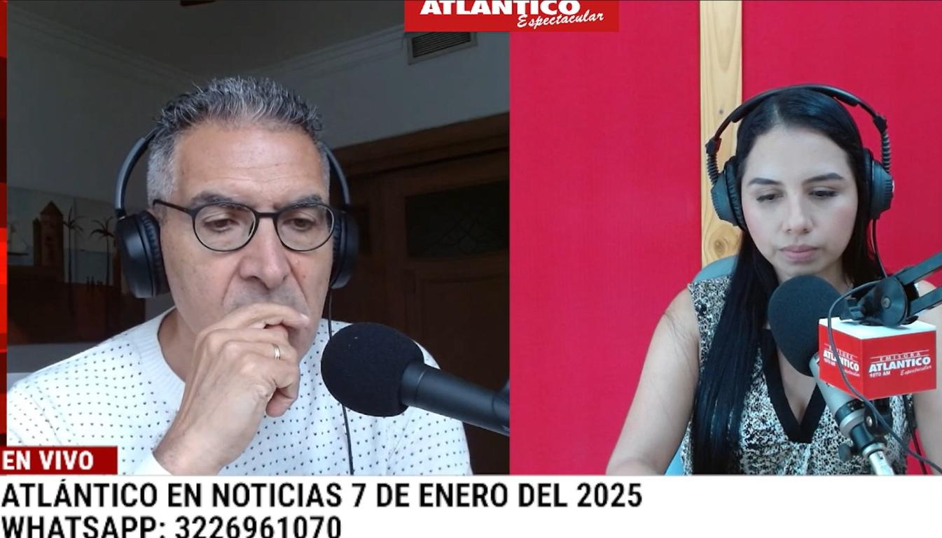 Jorge Cura, junto a Lorena Lamilla en la transmisión de Atlántico en Noticias.