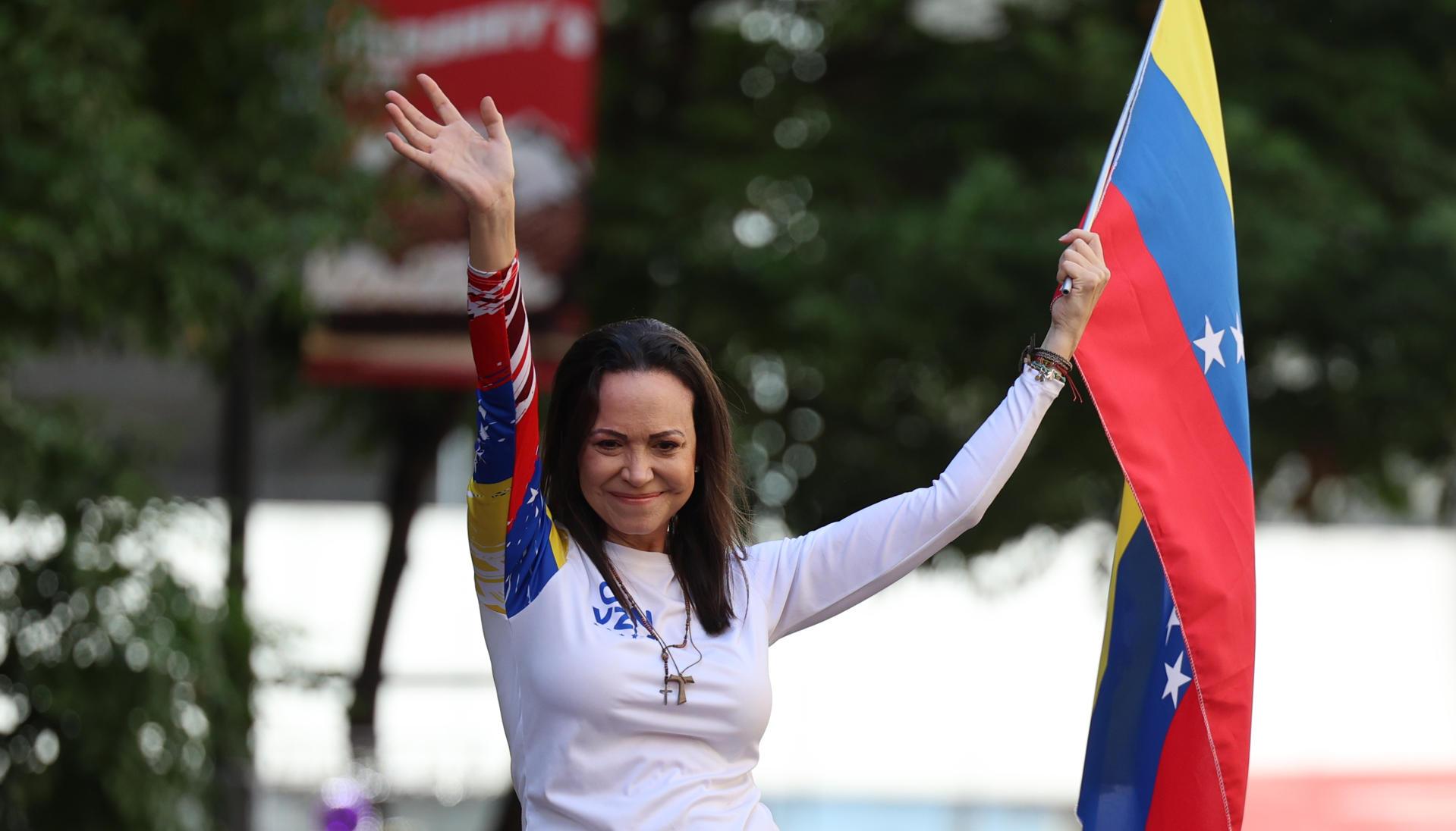 María Corina Machado durante la manifestación de hoy.