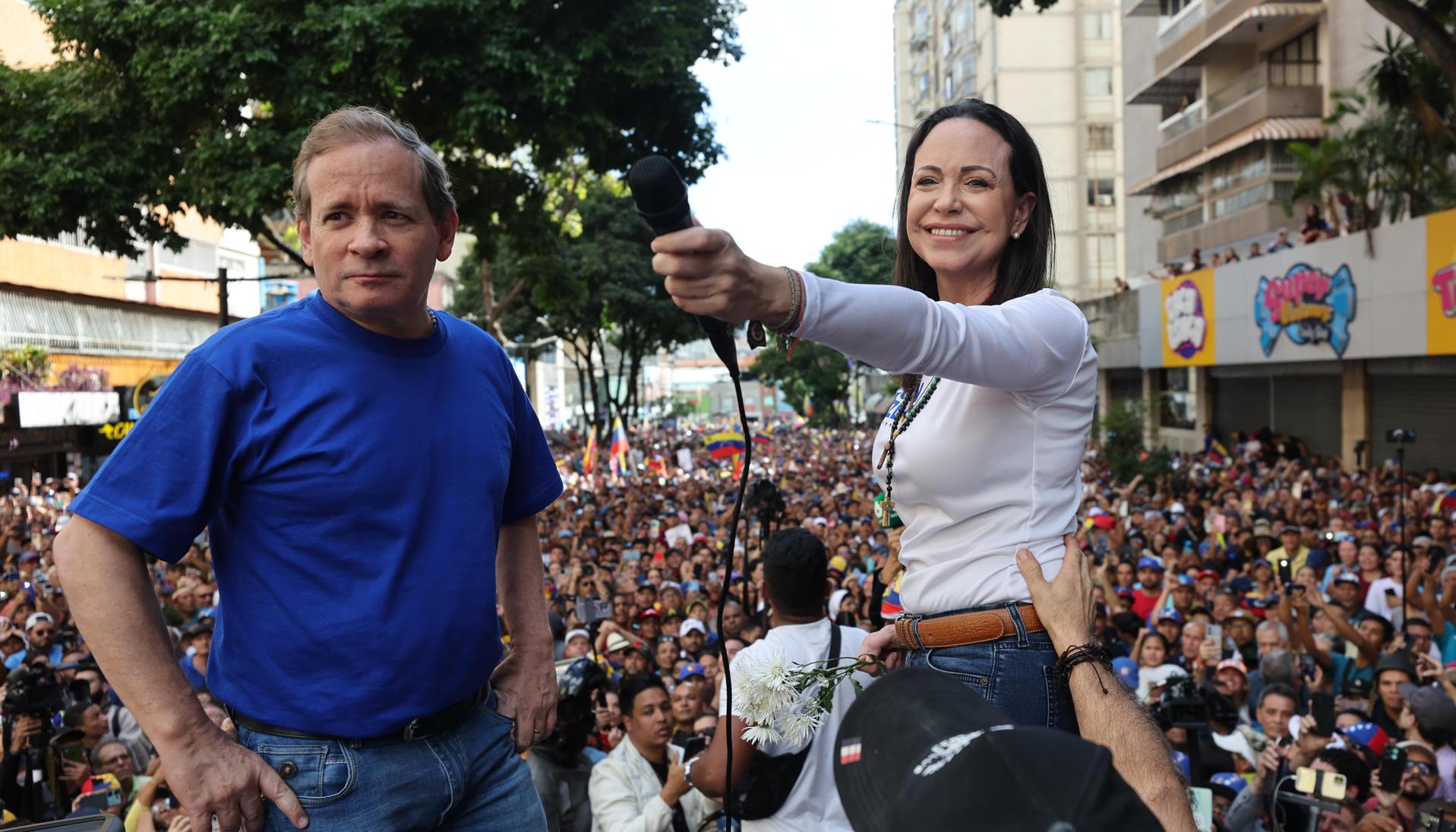 María Corina Machado durante las marchas de este viernes en Caracas. 