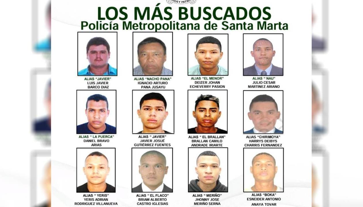 Cartel de los más buscados en Santa Marta.
