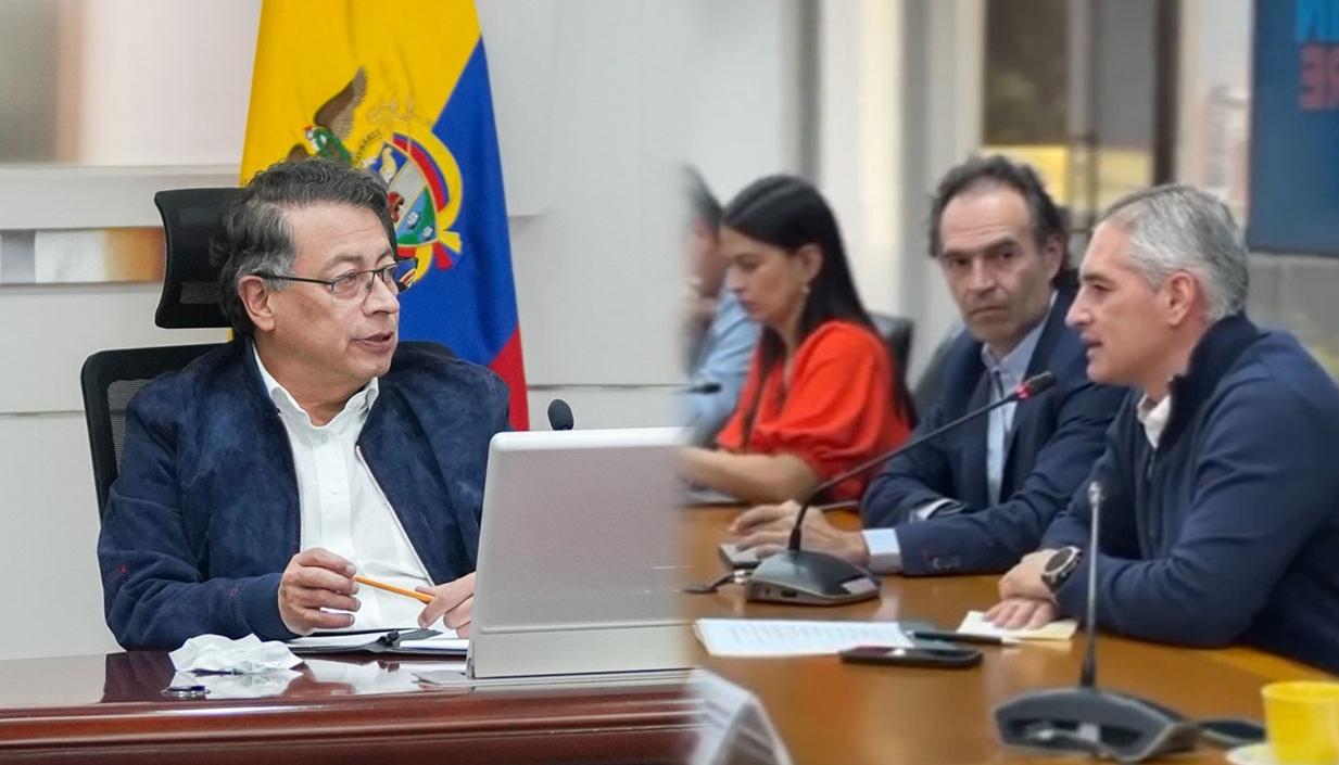 Presidente Petro; Andrés Rendón, gobernador de Antioquia, y Federico Gutiérrez, alcalde de Medellín.