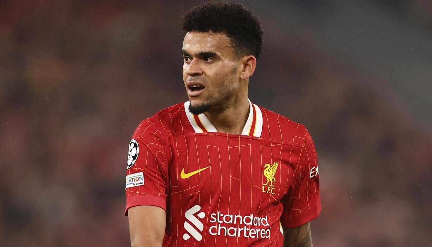 Luis Díaz en un partido de Champions League con Liverpool esta temporada.