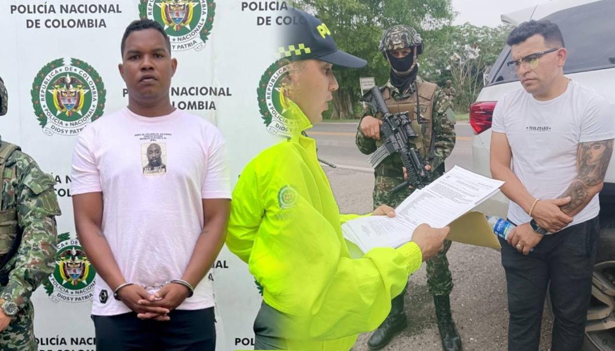El cabo primero Juan David Caicedo Lucumí y el cantante Mauricio Capiz.