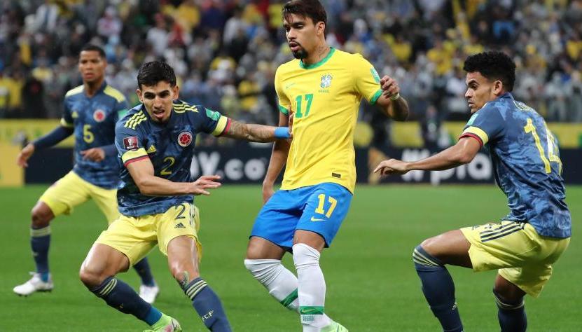 Acción de juego de la última vez que Colombia visitó a Brasil, que fue en noviembre de 2021.