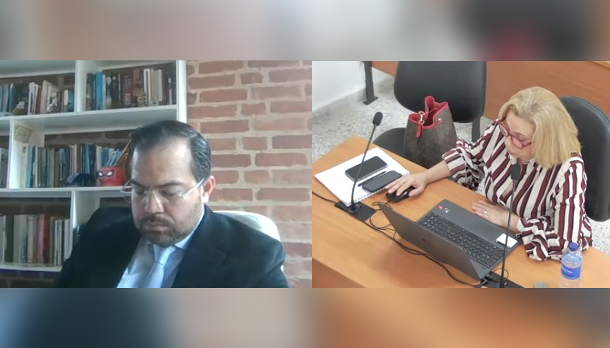 Alejandro Carranza, abogado de Nicolás Petro, y Lucy Marcela Laborde, fiscal