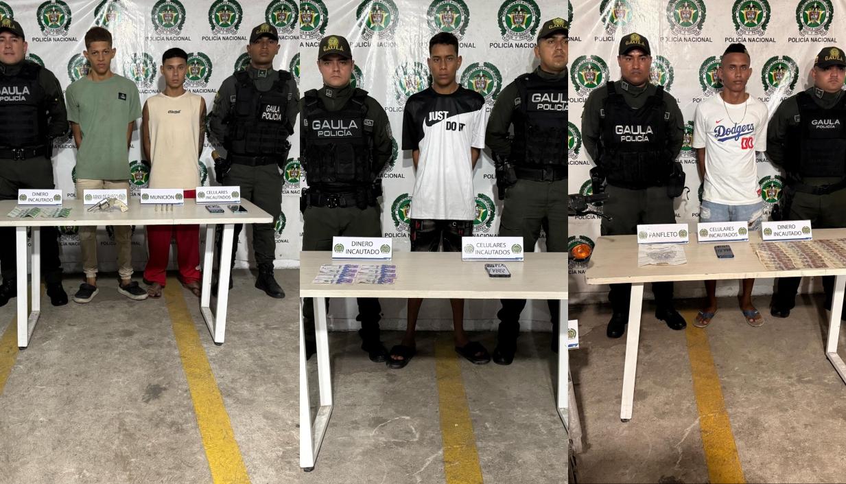 Varios de los capturados por parte el Gaula de la Policía. 