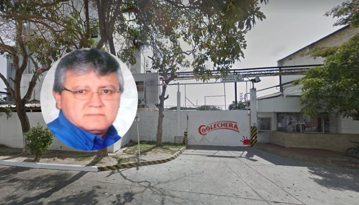 Fachada de Coolechera y el agente interventor Alfonso Gómez Bautista.