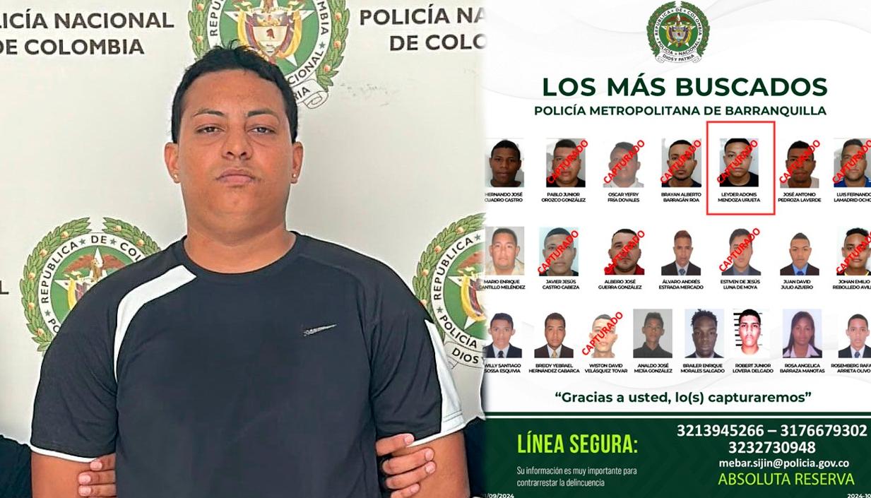 Leider Adonis Mendoza Urueta aparece en el cartel de los más buscados en Barranquilla. 
