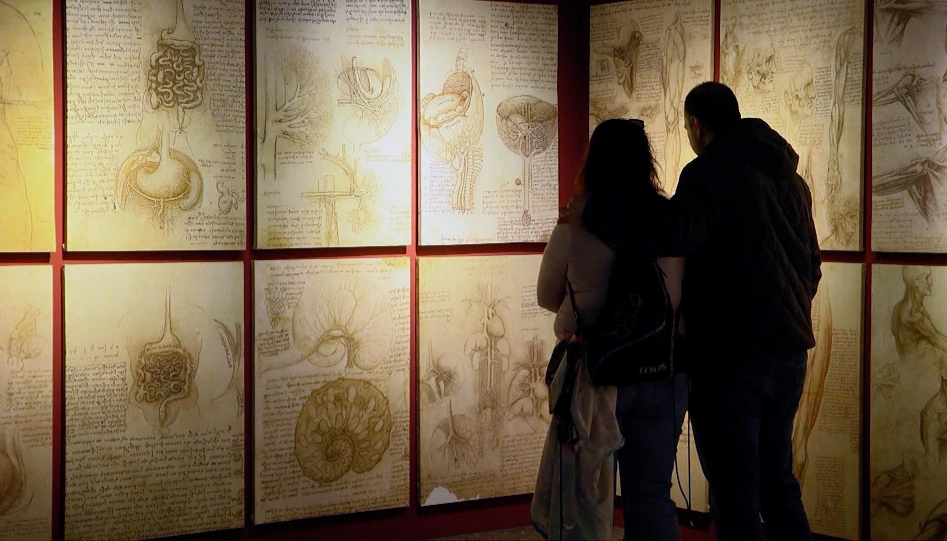 Visitantes disfrutan de la exposición inmersiva Leonardo da Vinci 500 años de genio.