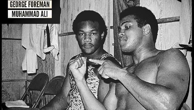 George Foreman y Muhammad Ali días antes de su pelea en Kinshasa.