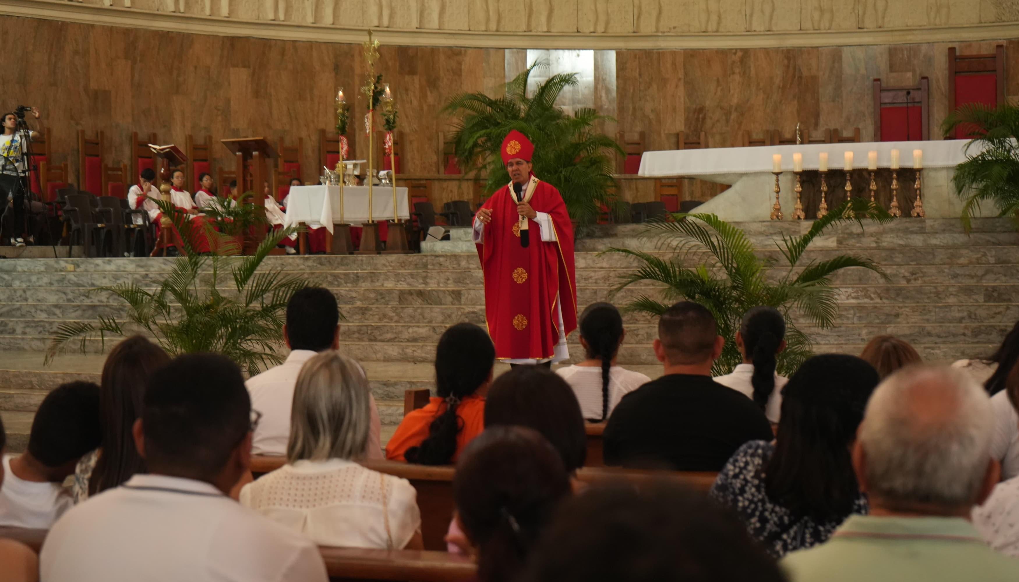 Monseñor pablo Emiro Salas Anteliz durante la celebración del Domingo de Ramos. 