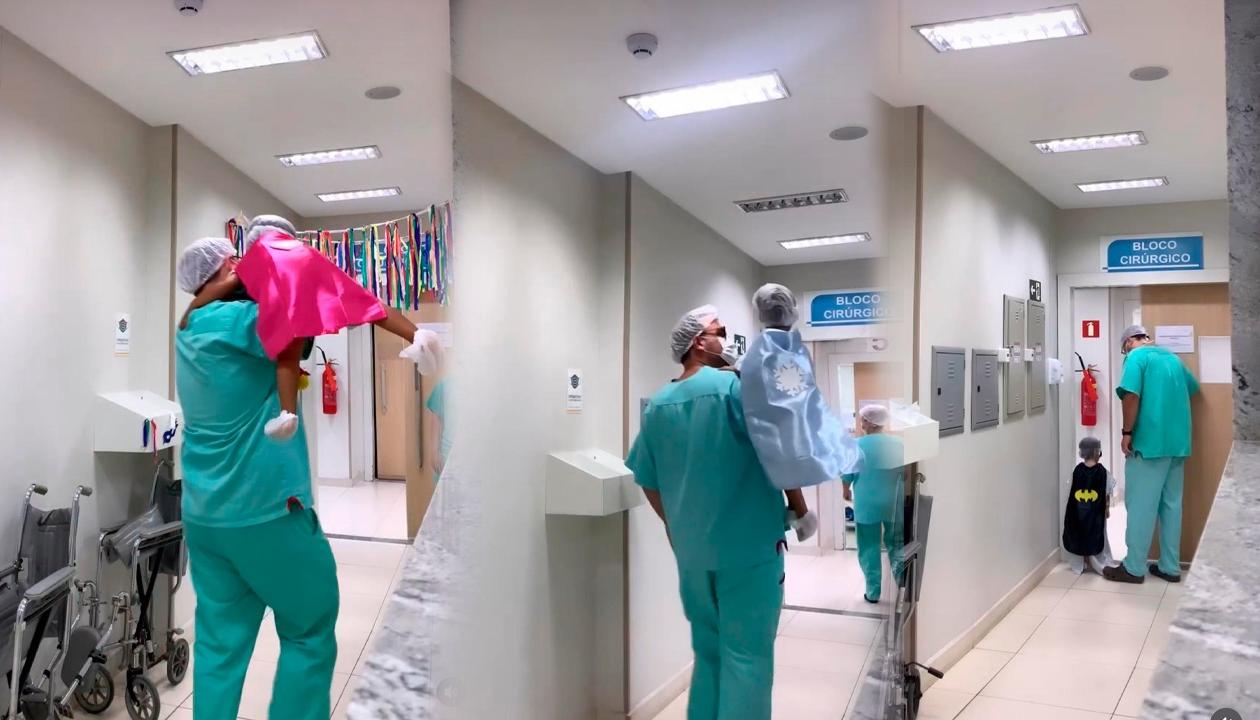 El médico otorrinolaringólogo Leandro B. Guimarães, con sus pacientes.