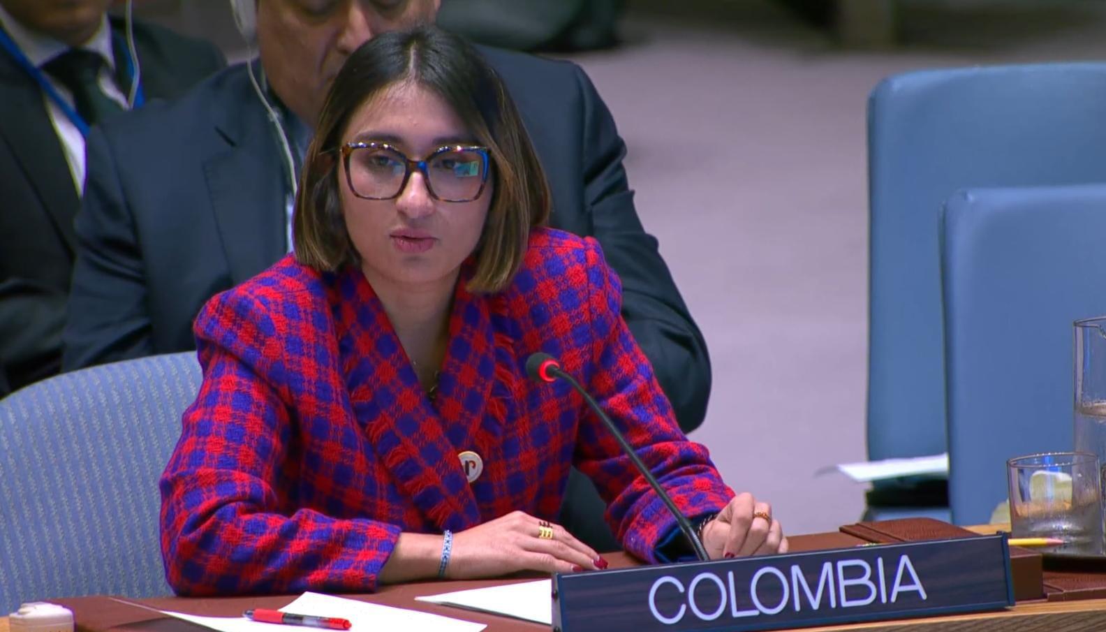 La canciller Laura Sarabia durante Consejo de Seguridad de la ONU.