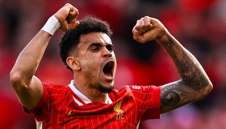 Luis Díaz celebrando su gol al Tottenham este domingo.
